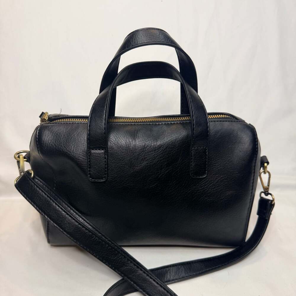 Joy Susan Black Faux Leather Structured Satchel Crossbody Bag
